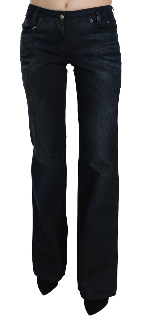 Just Cavalli Blue Washed Mid Waist Straight Denim Pants