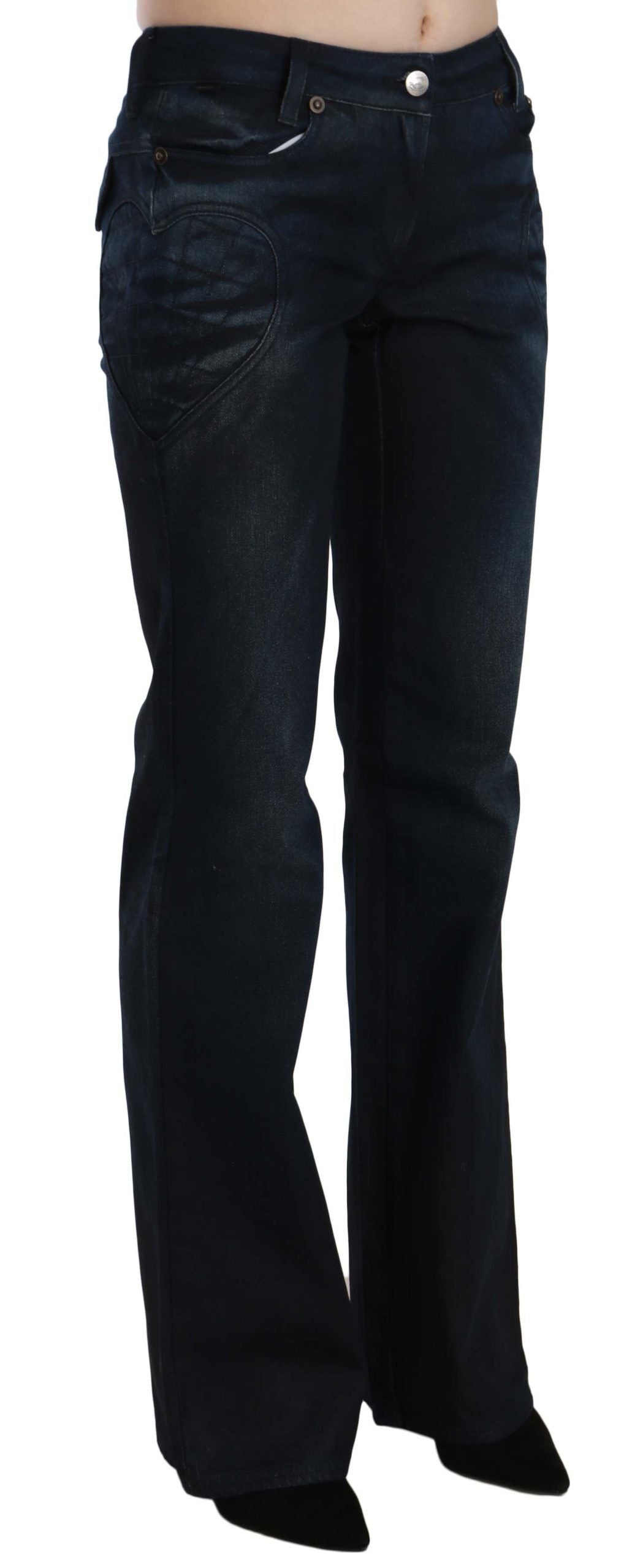 Just Cavalli Blue Washed Mid Waist Straight Denim Pants