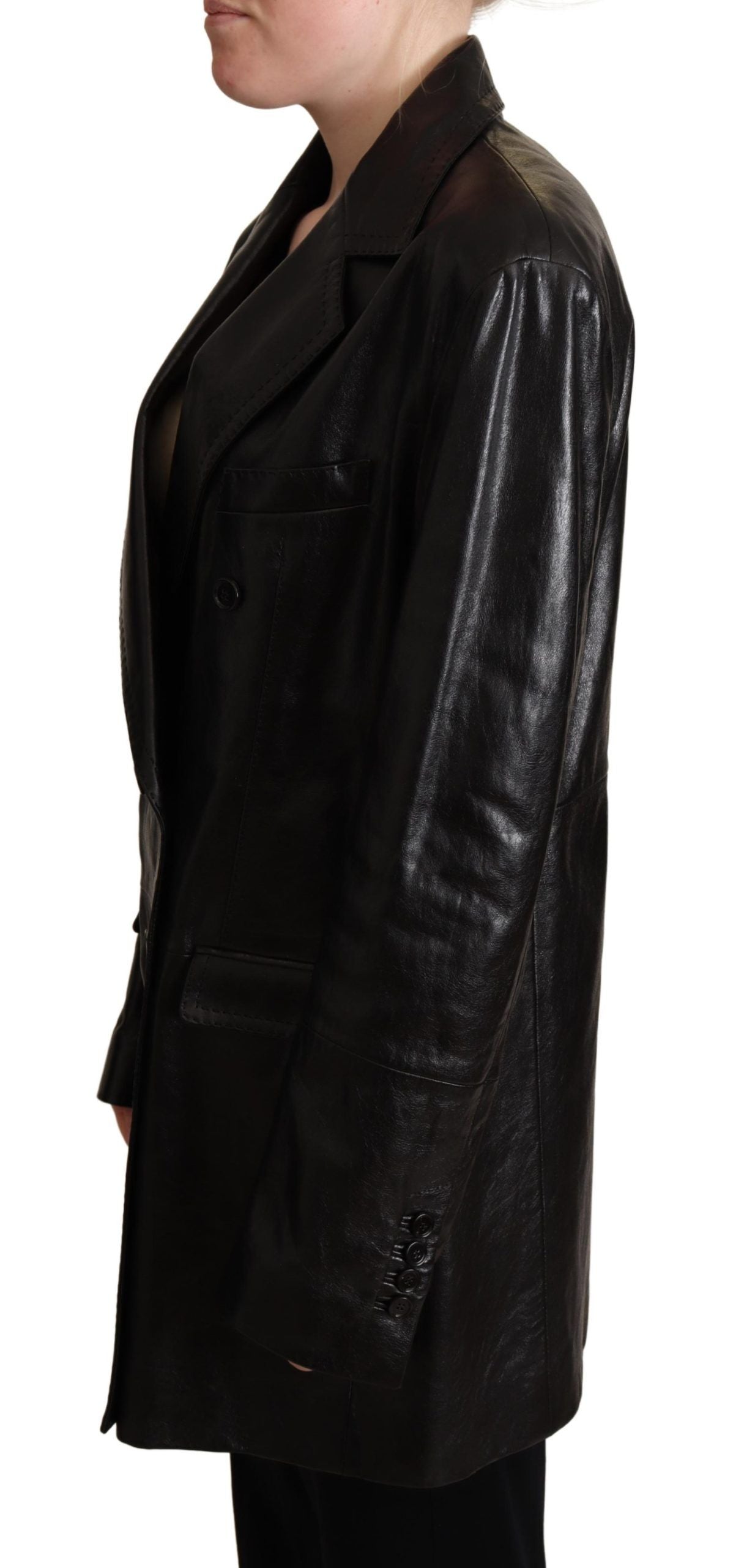 Dolce & Gabbana Black Double Breasted Coat Leather Jacket