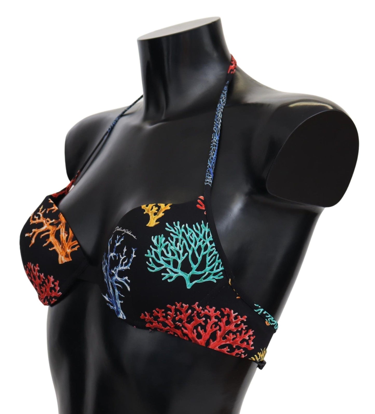 Dolce & Gabbana Black Corals Print Women Beachwear Bikini Tops