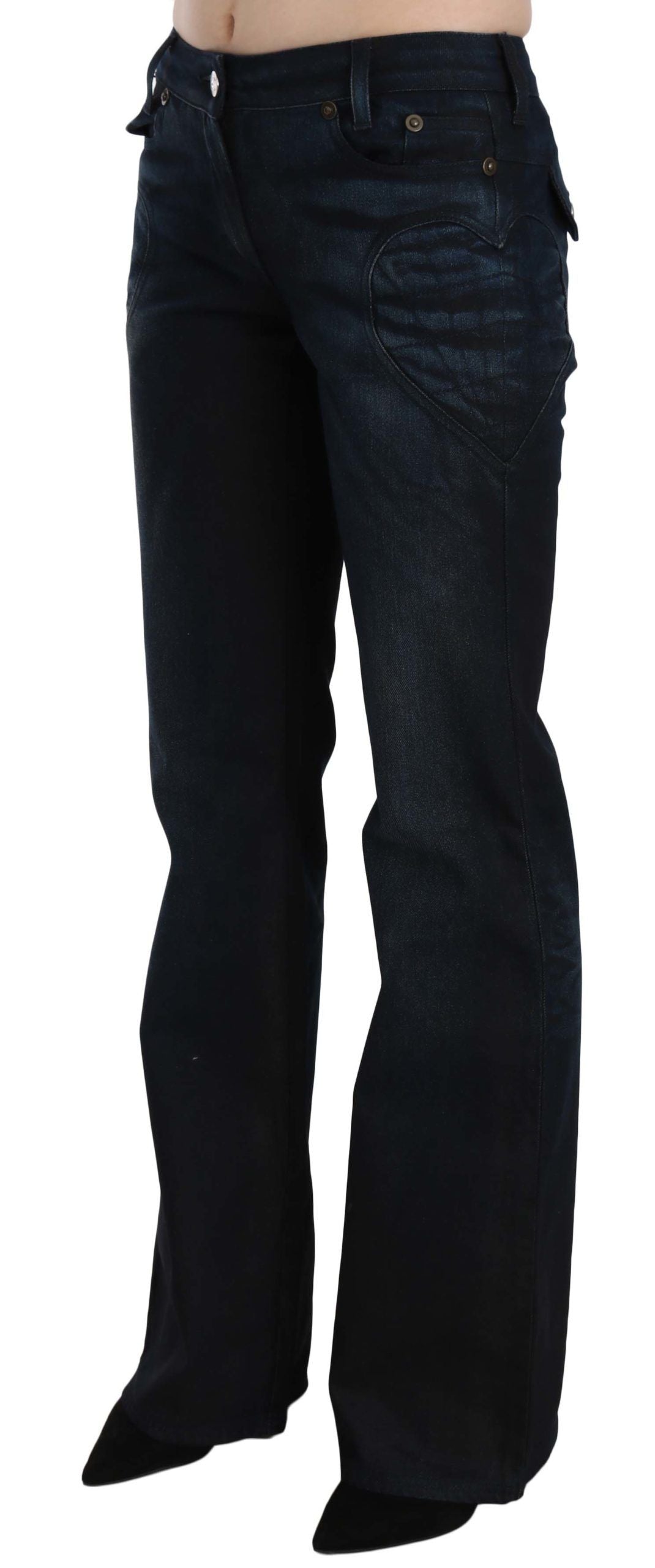 Just Cavalli Blue Washed Mid Waist Straight Denim Pants