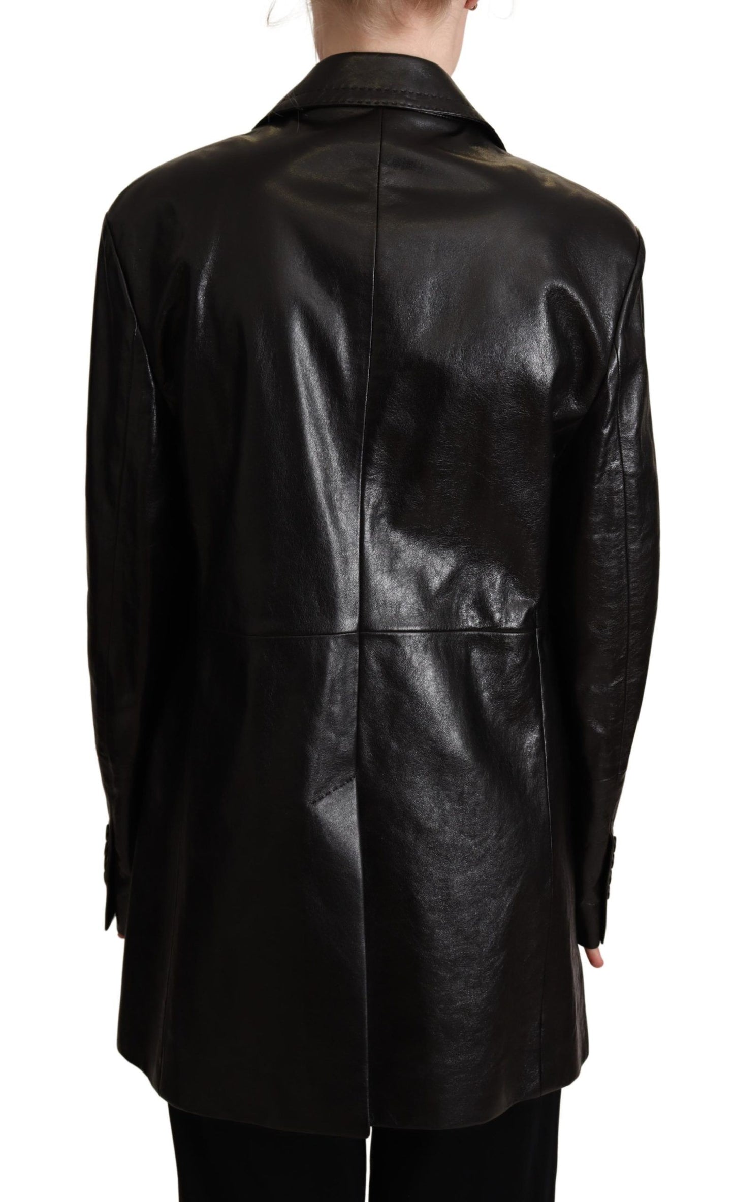 Dolce & Gabbana Black Double Breasted Coat Leather Jacket