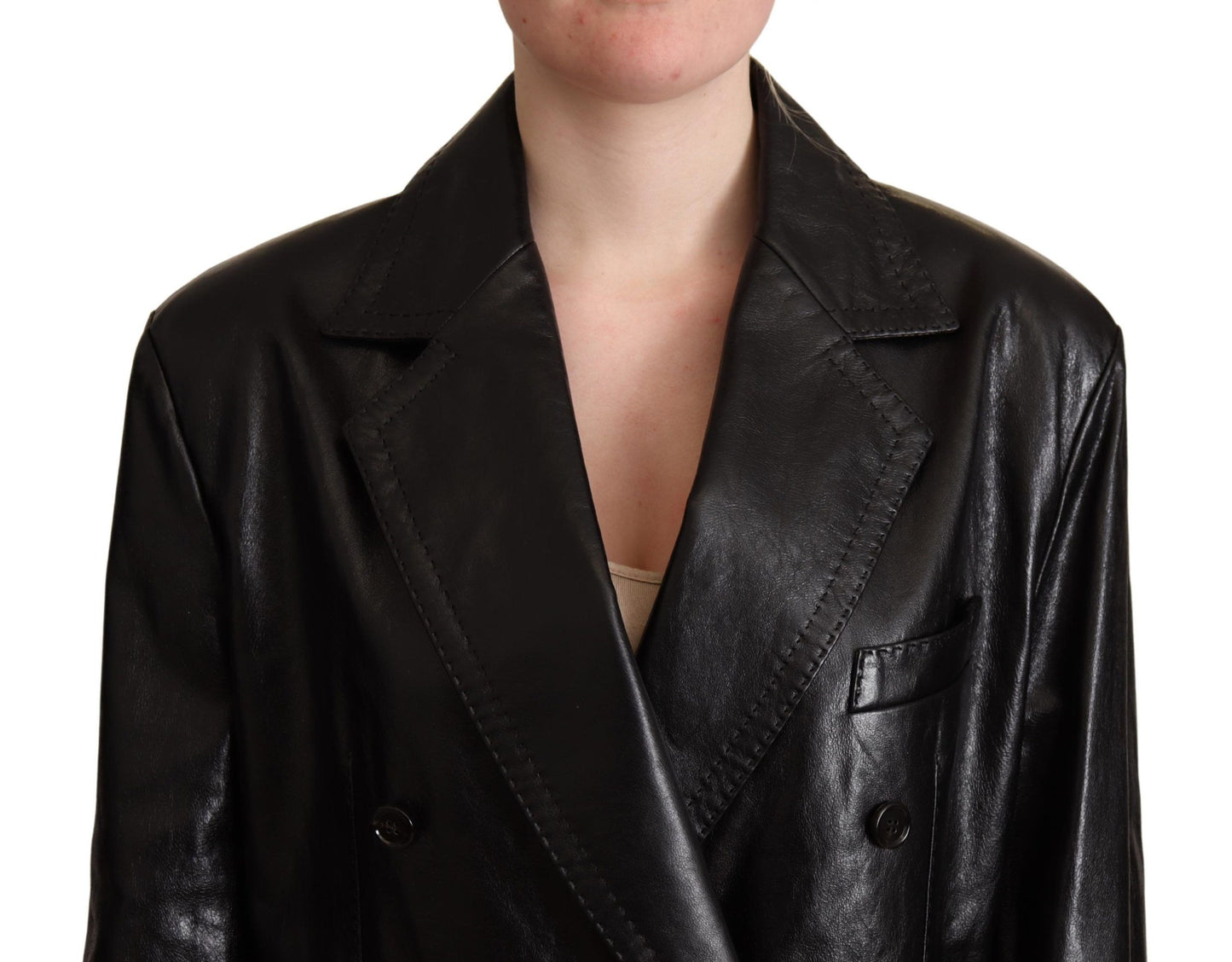 Dolce & Gabbana Black Double Breasted Coat Leather Jacket