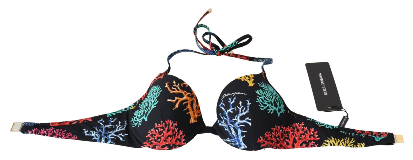 Dolce & Gabbana Black Corals Print Women Beachwear Bikini Tops