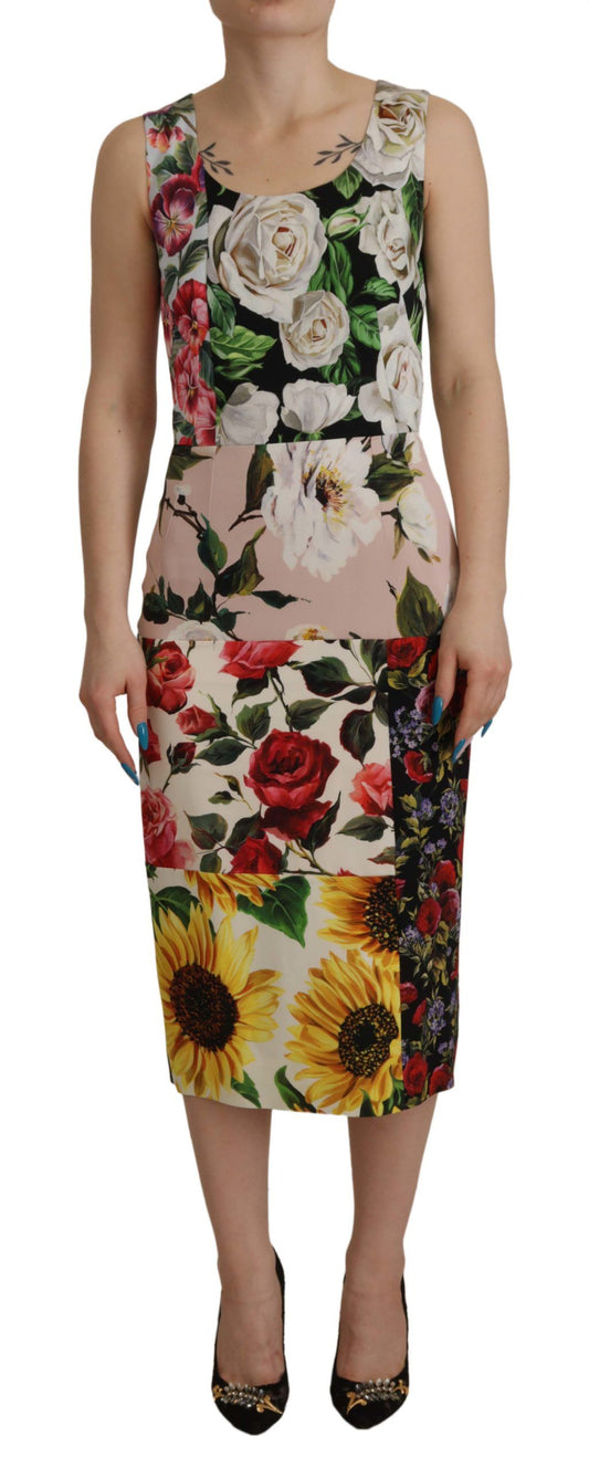 Dolce & Gabbana Multicolor Floral Sheath Midi Silk Dress