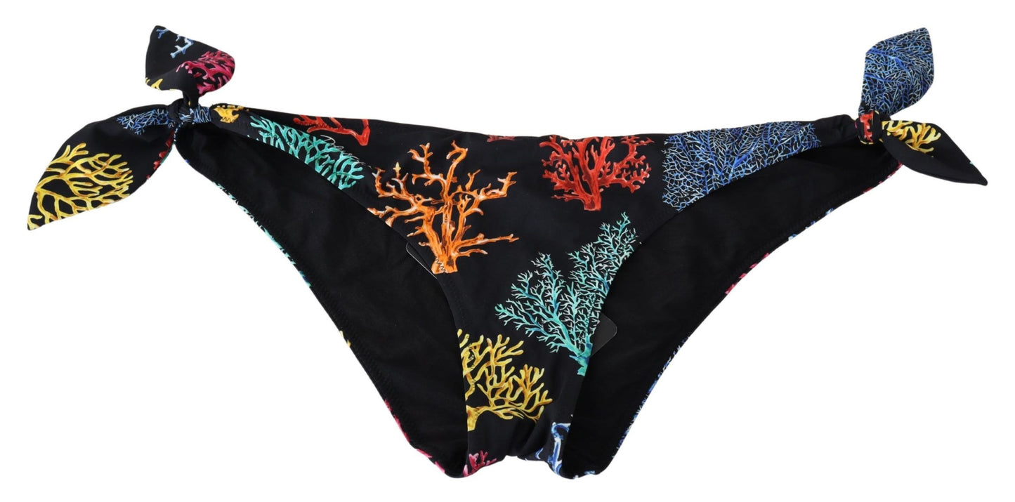 Dolce & Gabbana Black Coral Print Swimwear Beachwear Bikini Bottom