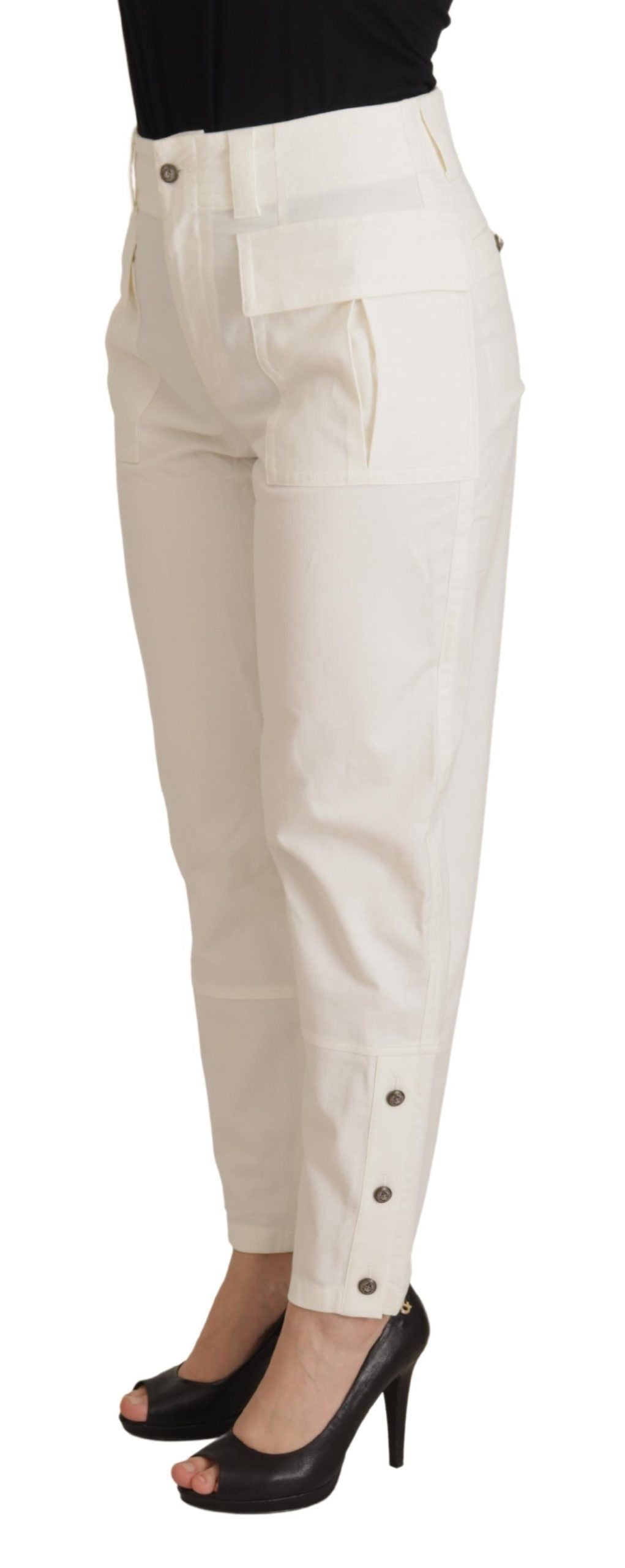 Dolce & Gabbana White High Waist Tapered Women Cotton Pants