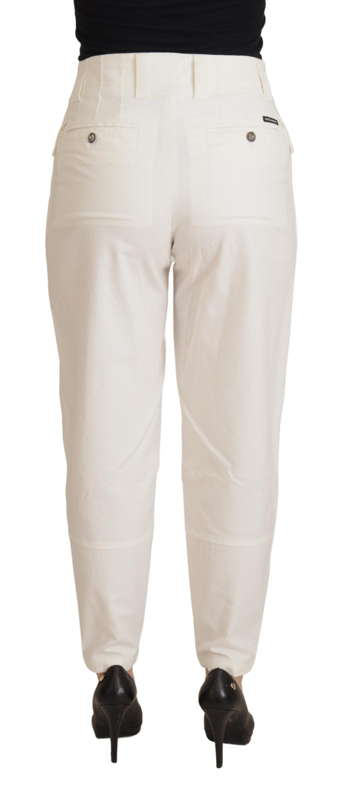 Dolce & Gabbana White High Waist Tapered Women Cotton Pants