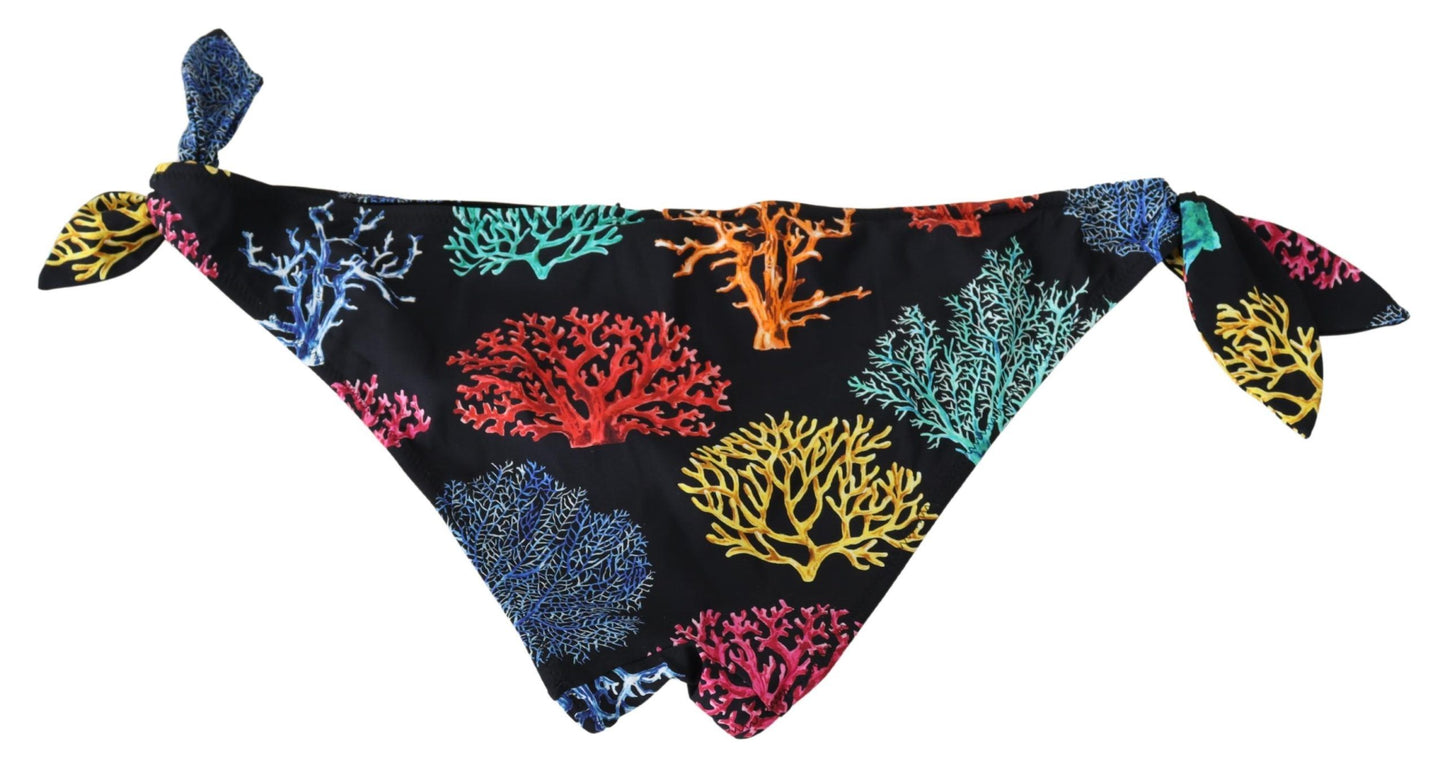 Dolce & Gabbana Black Coral Print Swimwear Beachwear Bikini Bottom