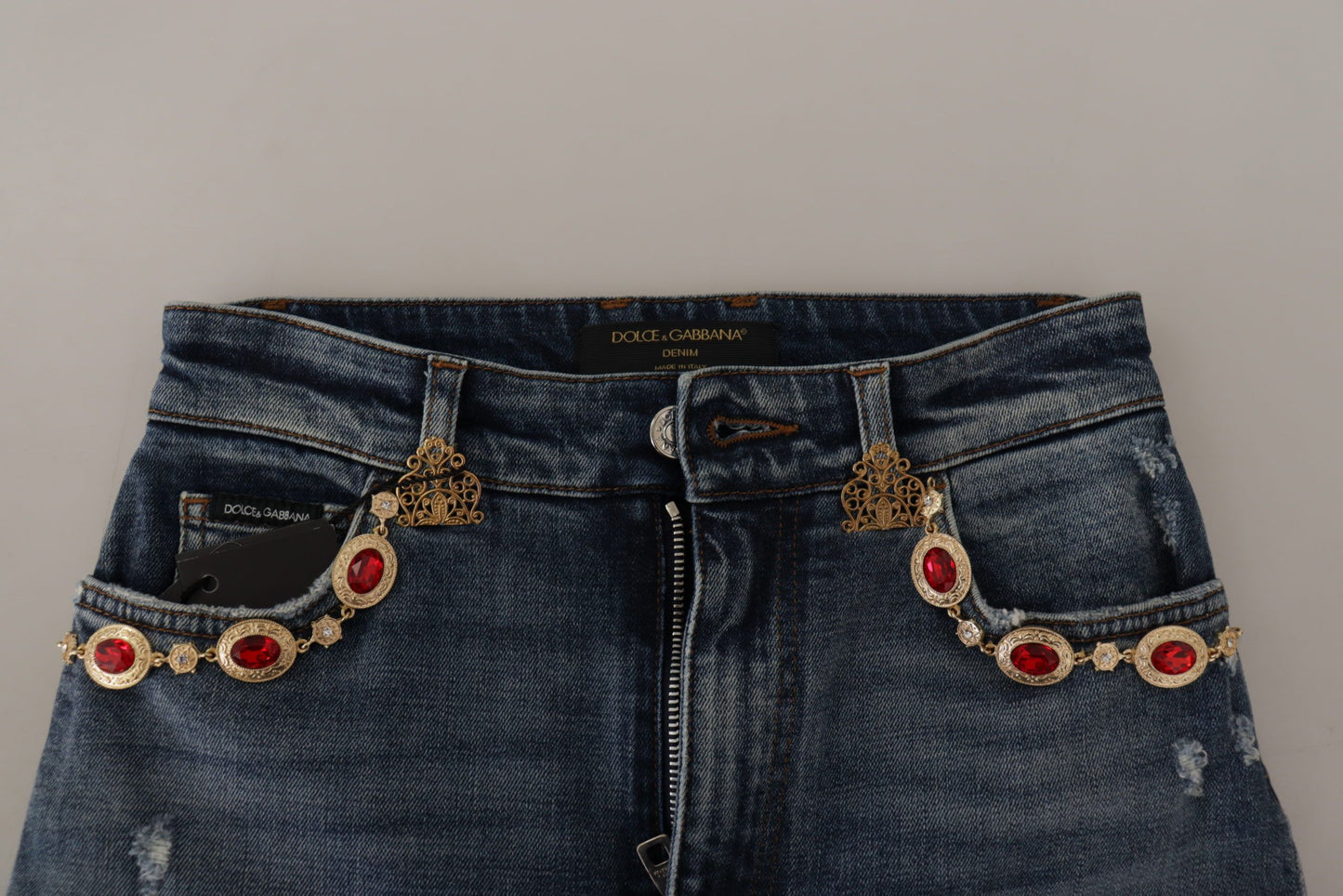 Dolce & Gabbana Blue Denim Crystal Embellished Pants Jeans