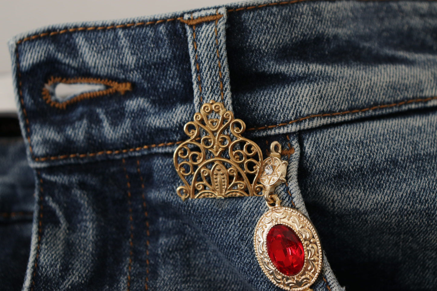 Dolce & Gabbana Blue Denim Crystal Embellished Pants Jeans