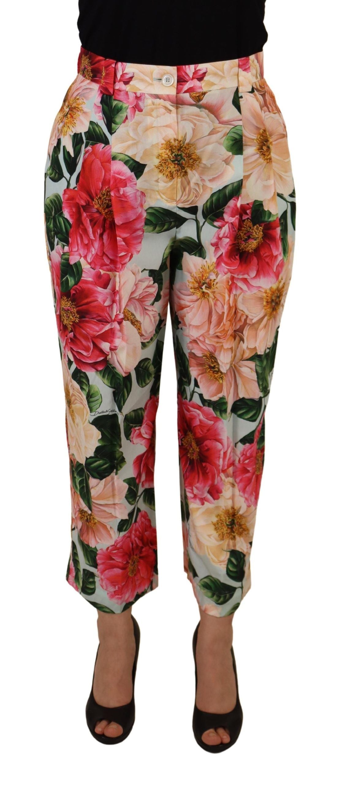 Dolce & Gabbana Multicolor Flora Printed High Waist Cropped Trouser Pants