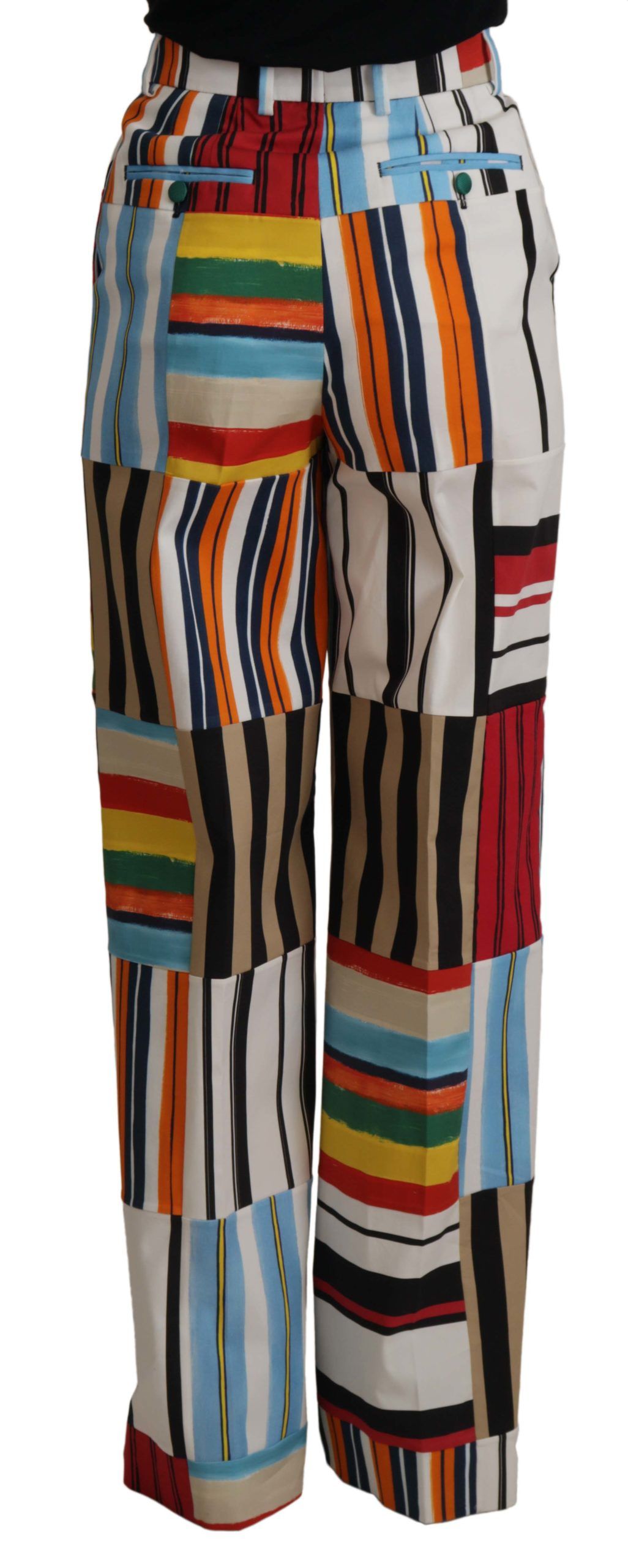 Dolce & Gabbana Multicolor Striped High Waist Cotton Pants