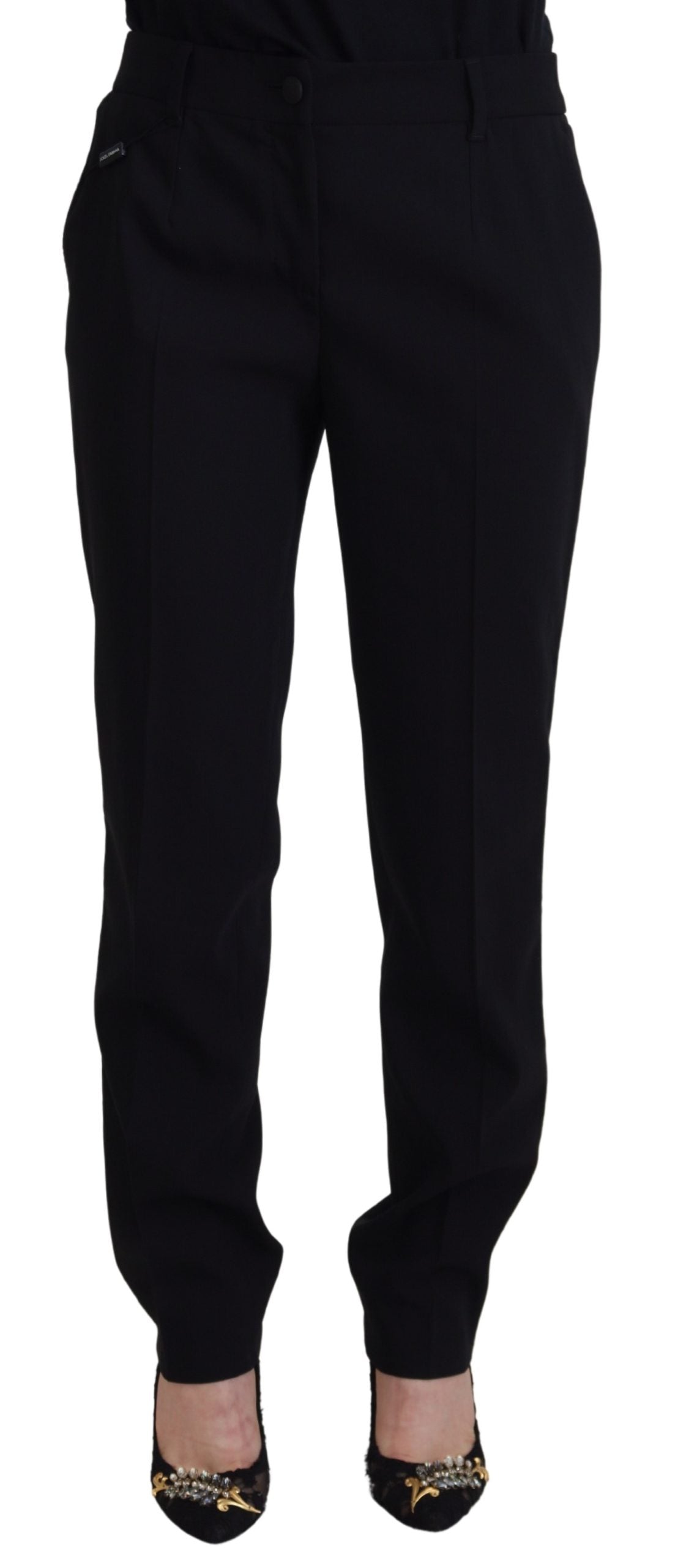 Dolce & Gabbana Black Tapered Women Wool Pants