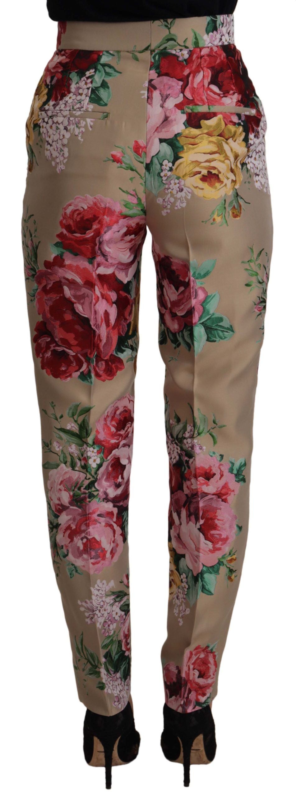 Dolce & Gabbana Beige Floral Dress Formal High Waist Pants