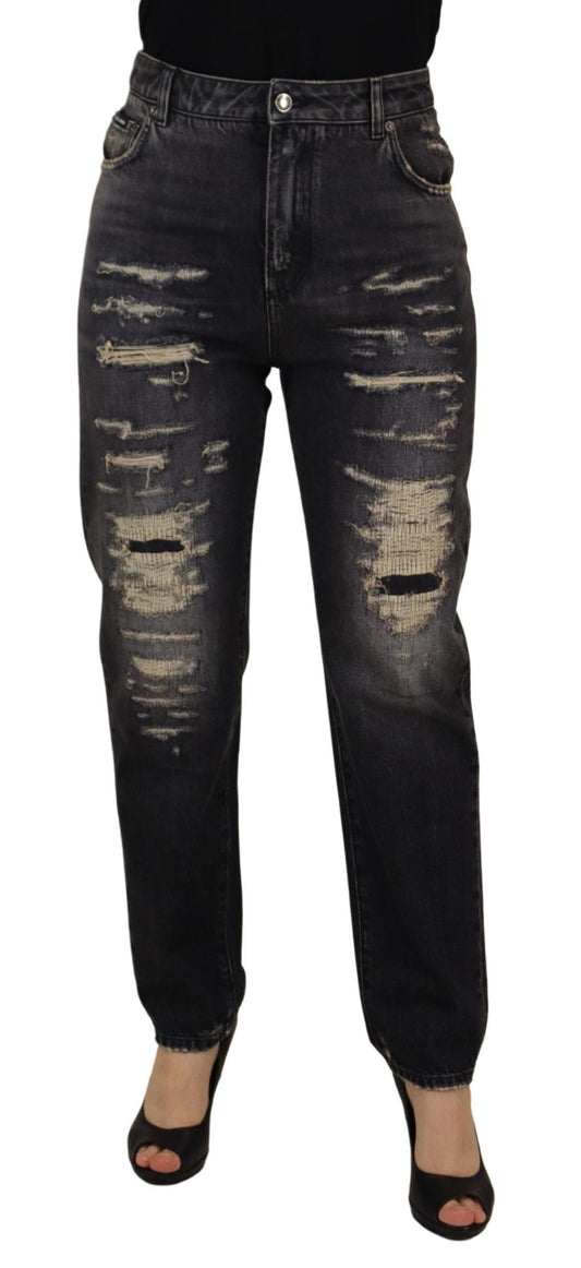 Dolce & Gabbana Black Washed Tattered High Waist Denim Jeans