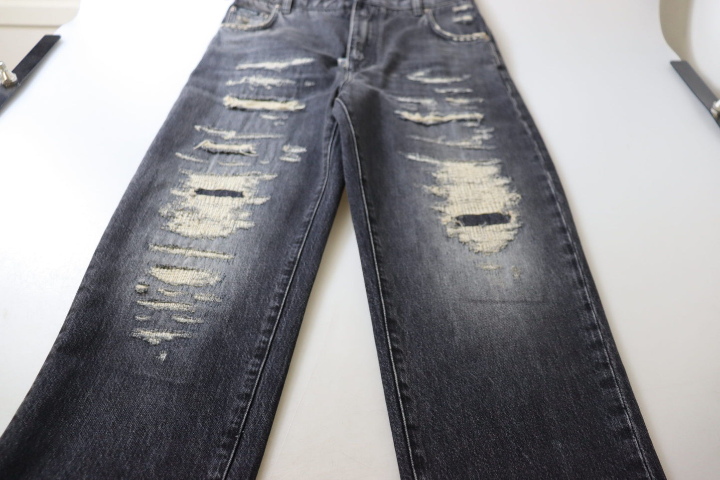 Dolce & Gabbana Black Washed Tattered High Waist Denim Jeans