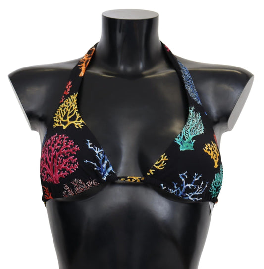 Dolce & Gabbana Black Corals Print Women Beachwear Bikini Tops