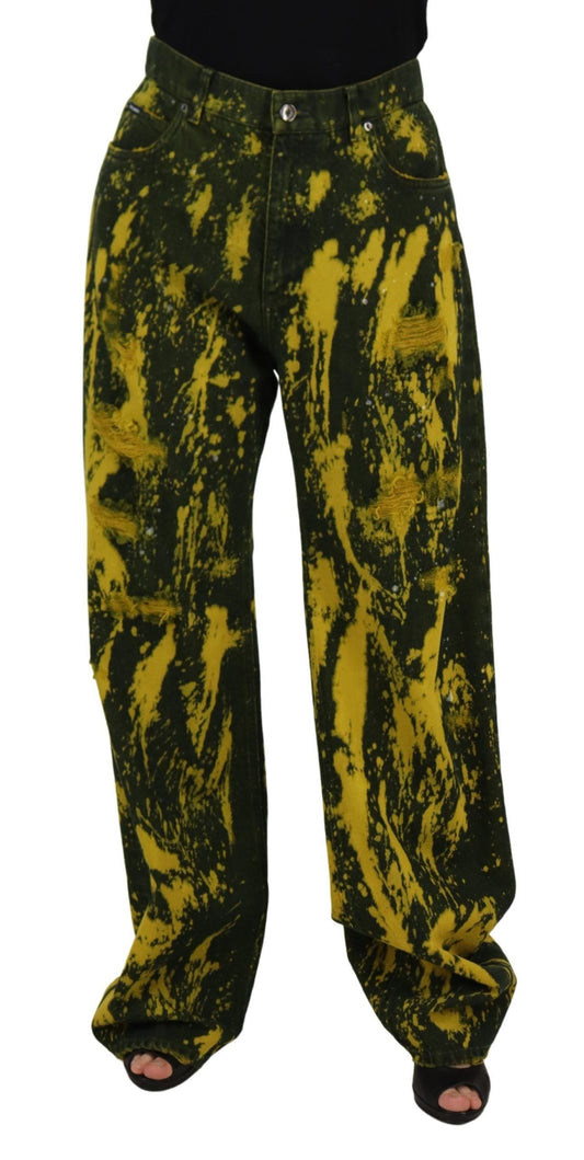 Dolce & Gabbana Yellow Tie Dye High Waist Pants Cotton Jeans