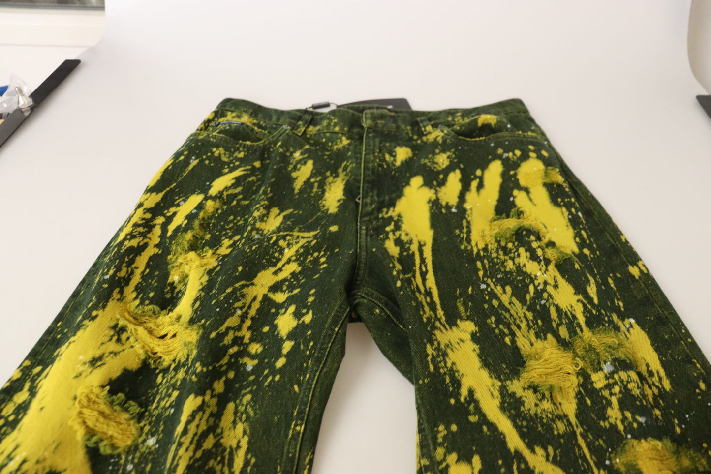 Dolce & Gabbana Yellow Tie Dye High Waist Pants Cotton Jeans