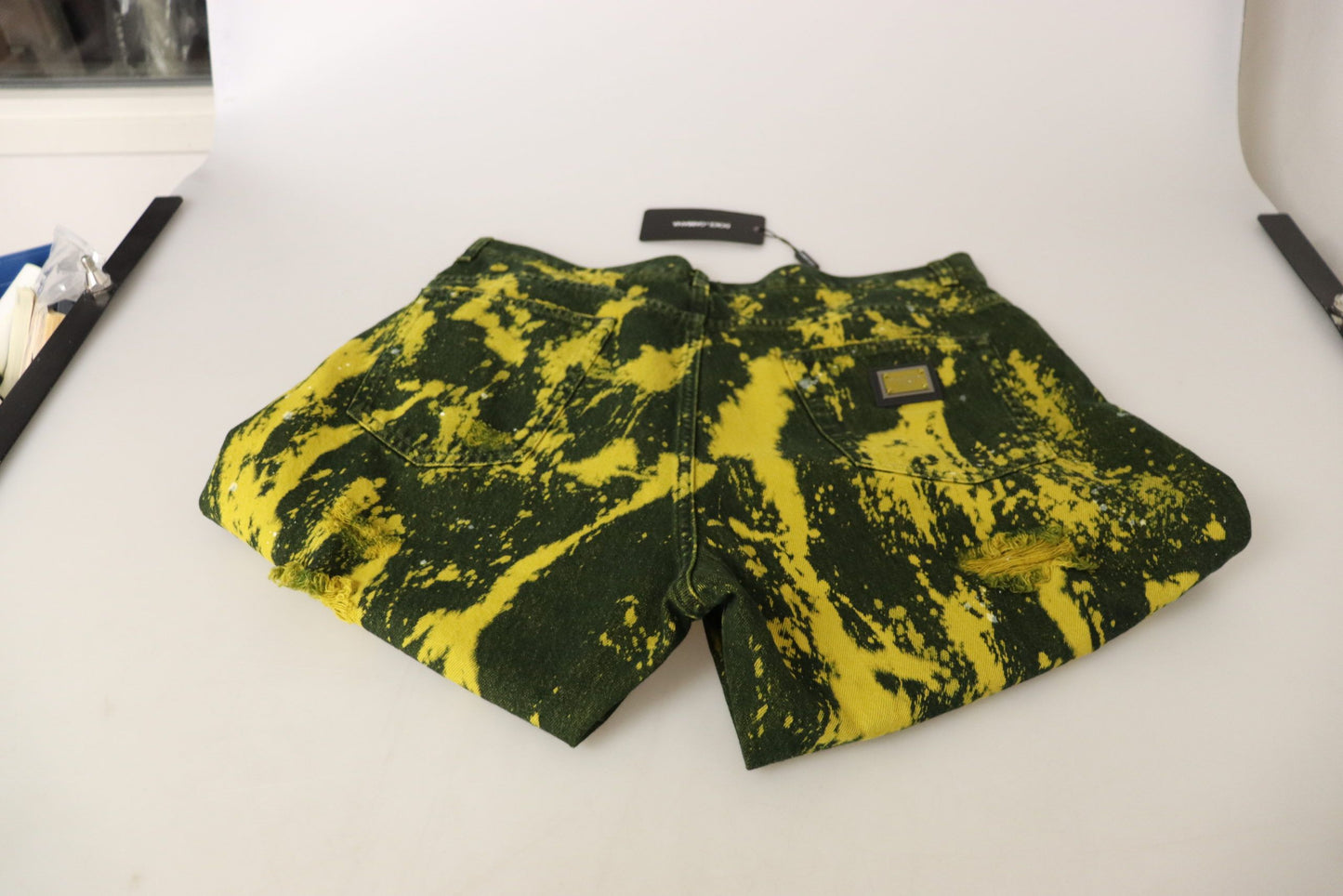 Dolce & Gabbana Yellow Tie Dye High Waist Pants Cotton Jeans