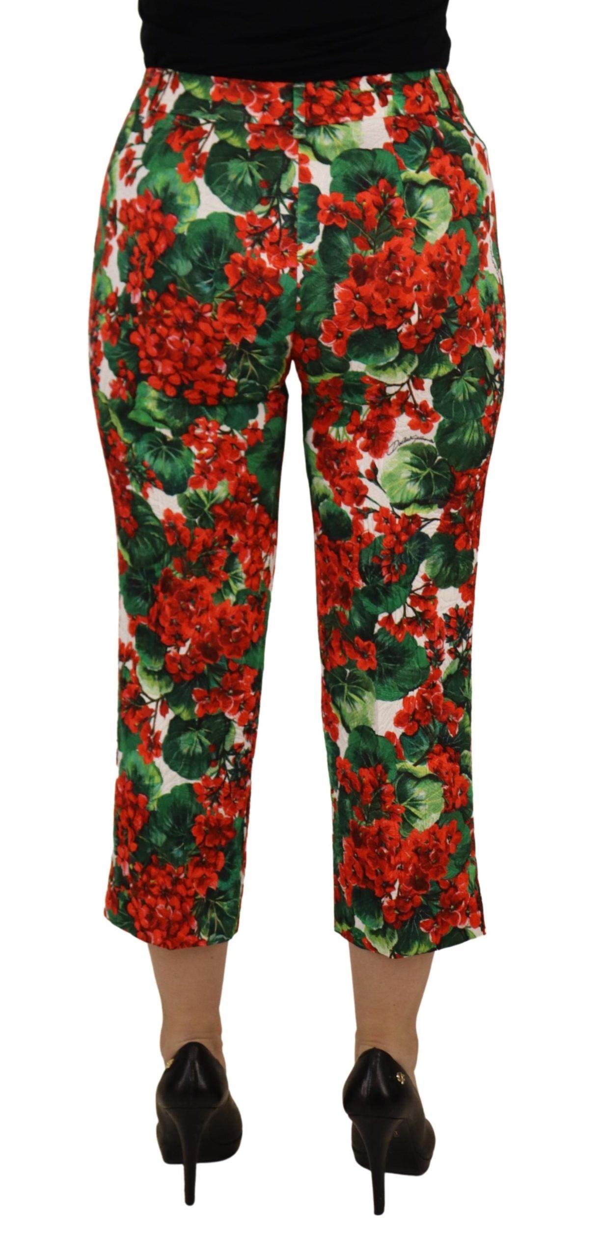 Dolce & Gabbana Multicolor Pants Floral Print Mid Waist Cropped Trouser Pant