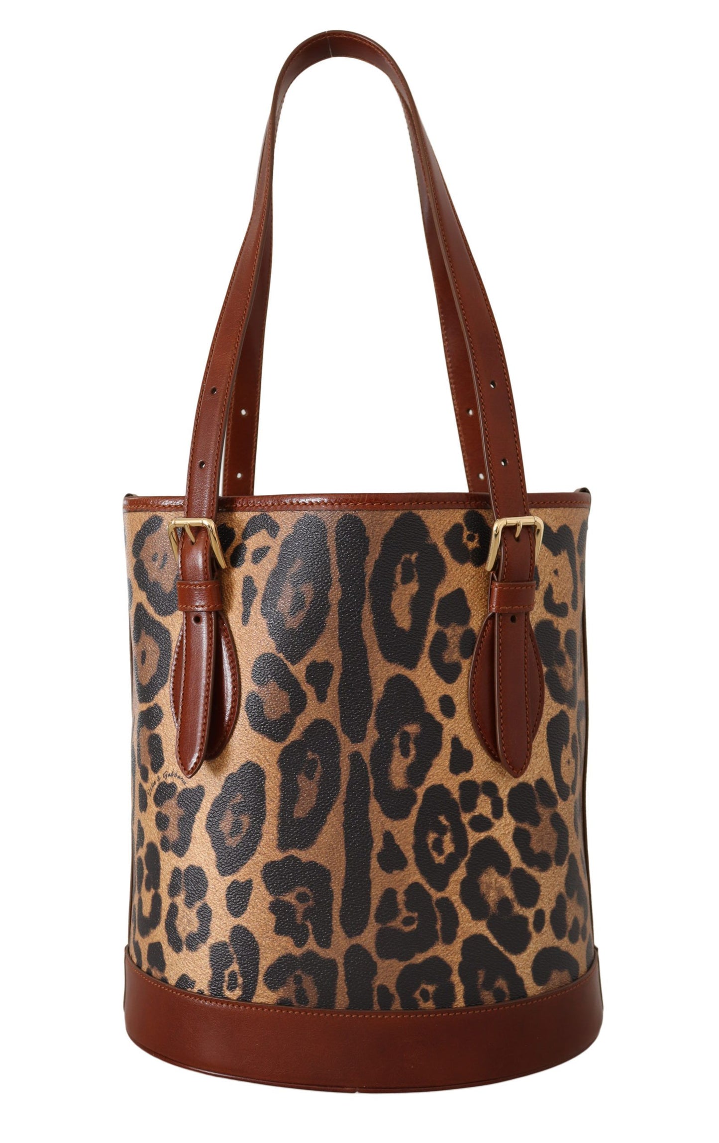 Dolce & Gabbana Brown Leopard Pattern Shopping Tote Hand Bucket Purse