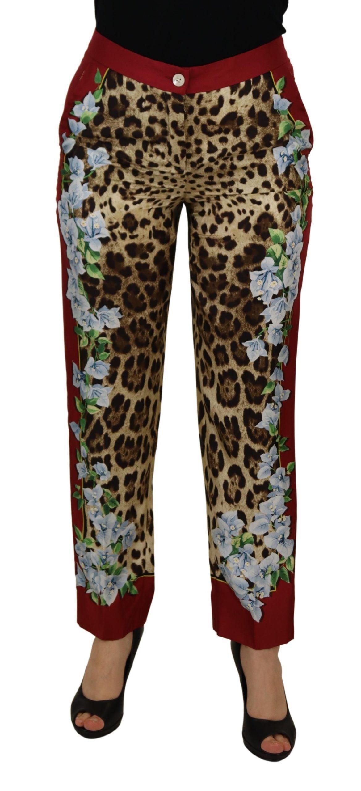 Dolce & Gabbana Multicolor Leopard Flora Printed Mid Waist Trouser Pants