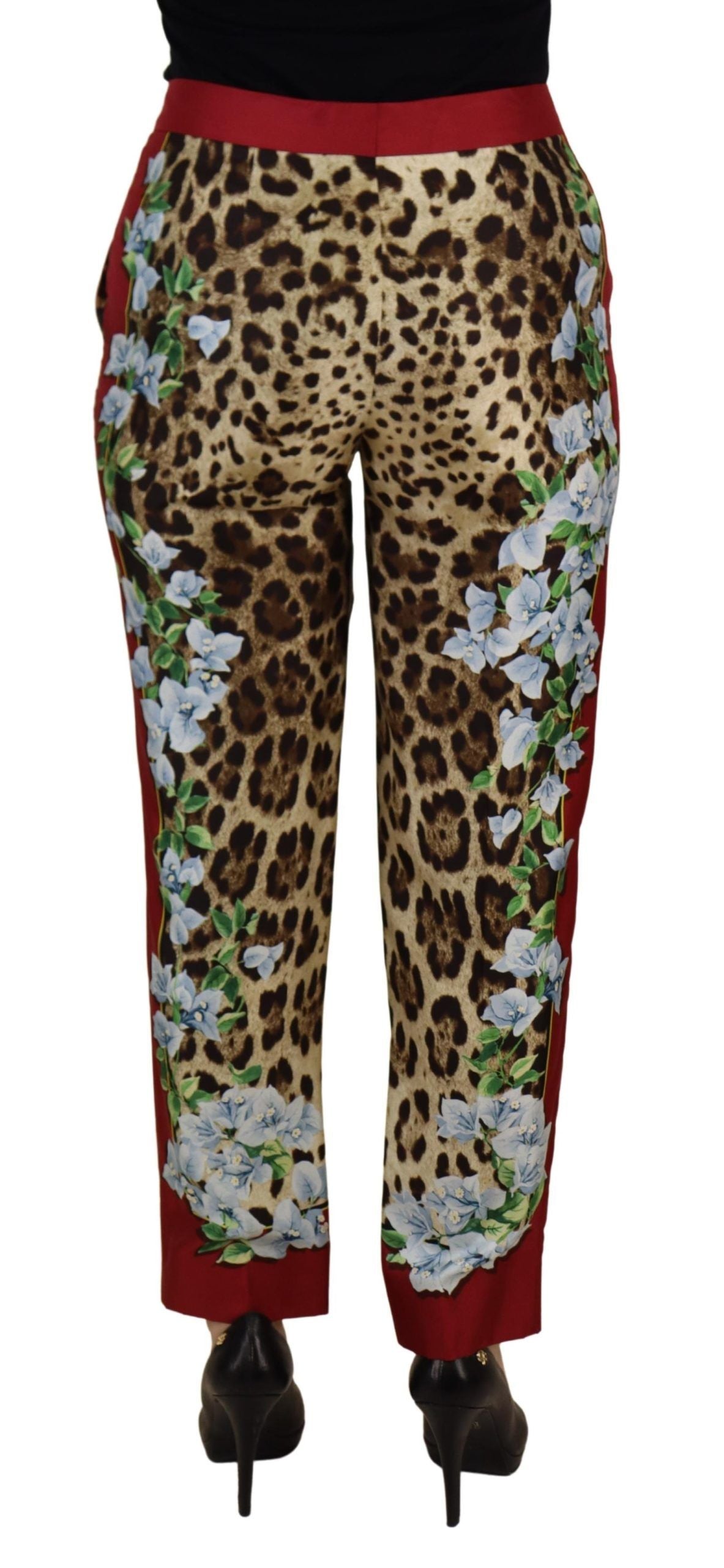 Dolce & Gabbana Multicolor Leopard Flora Printed Mid Waist Trouser Pants