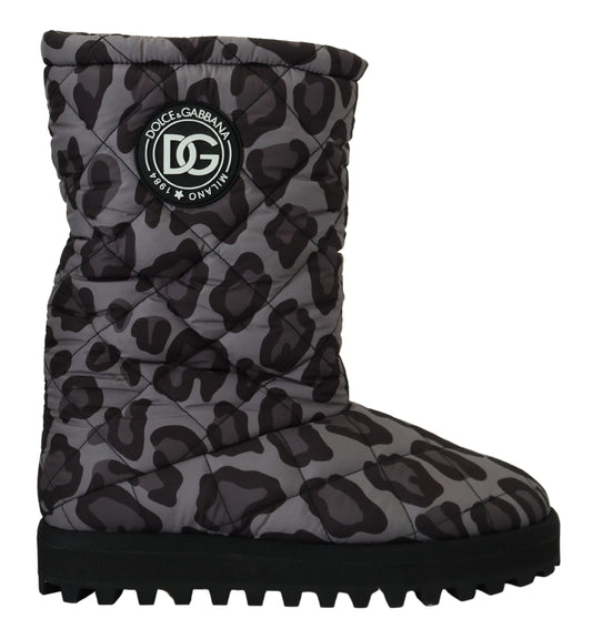 Dolce & Gabbana Gray Leopard Boots Padded Mid Calf Shoes