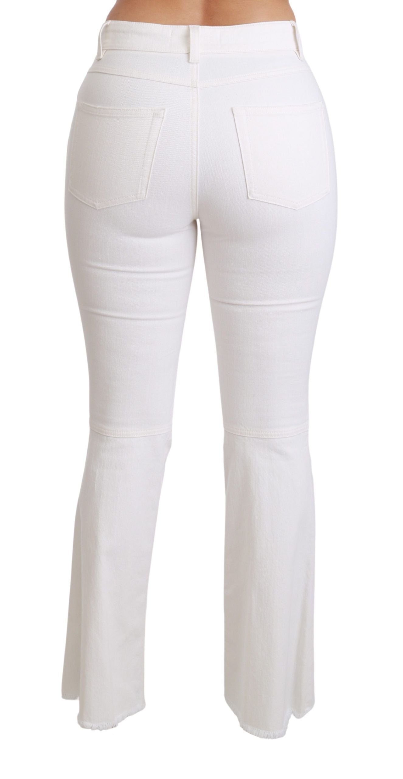 Dolce & Gabbana White Heart Flared Stretch Cotton Pants