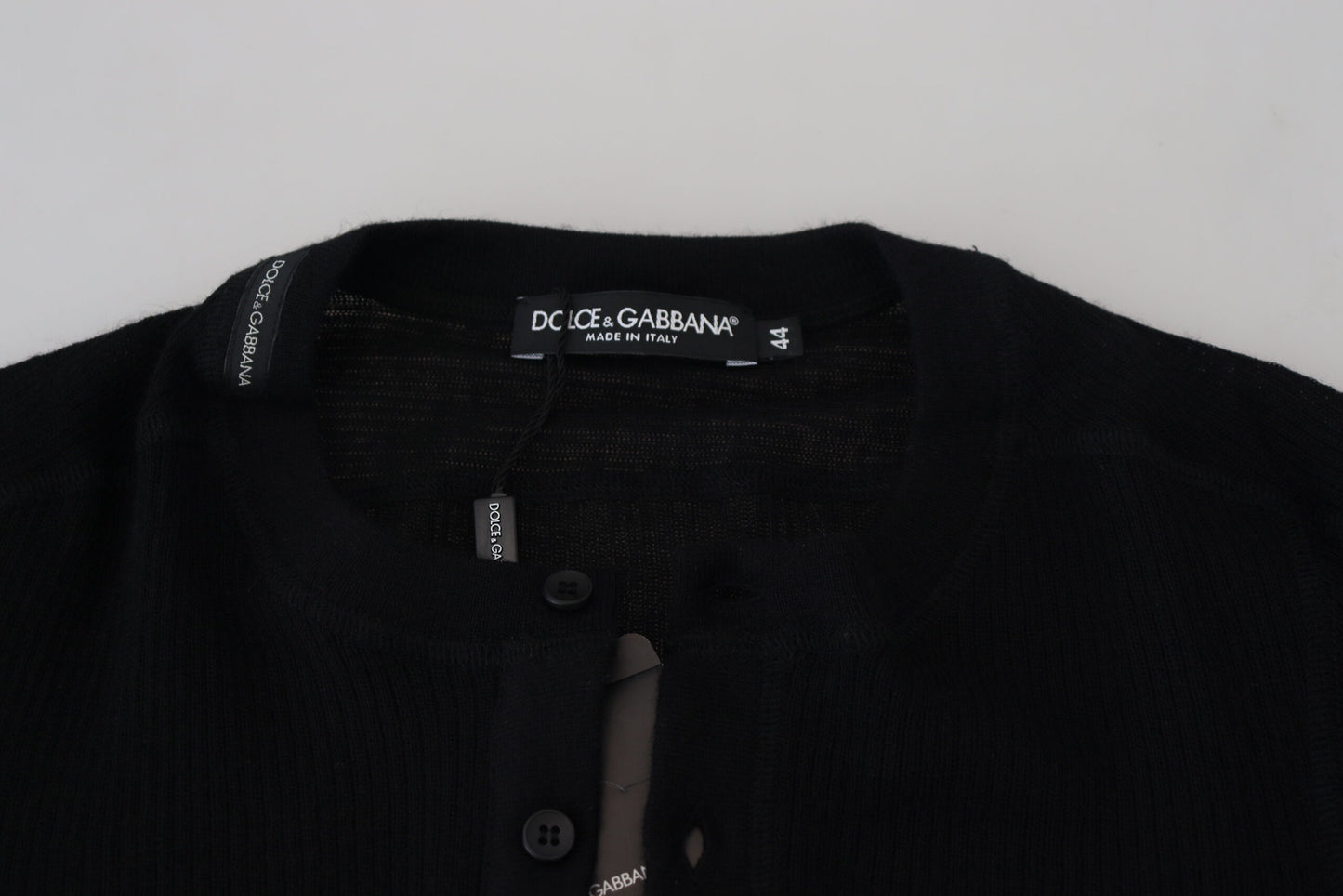 Dolce & Gabbana Black Cashmere Button Pullover Sweater