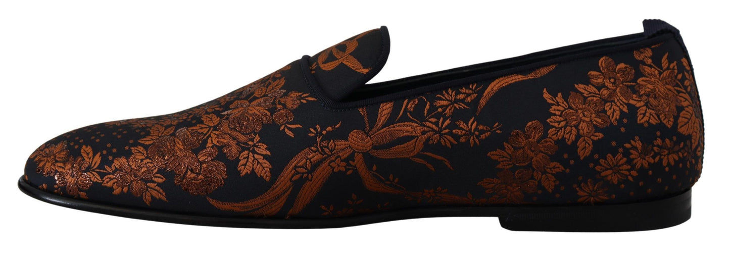 Dolce & Gabbana Blue Rust Floral Slippers Loafers Shoes