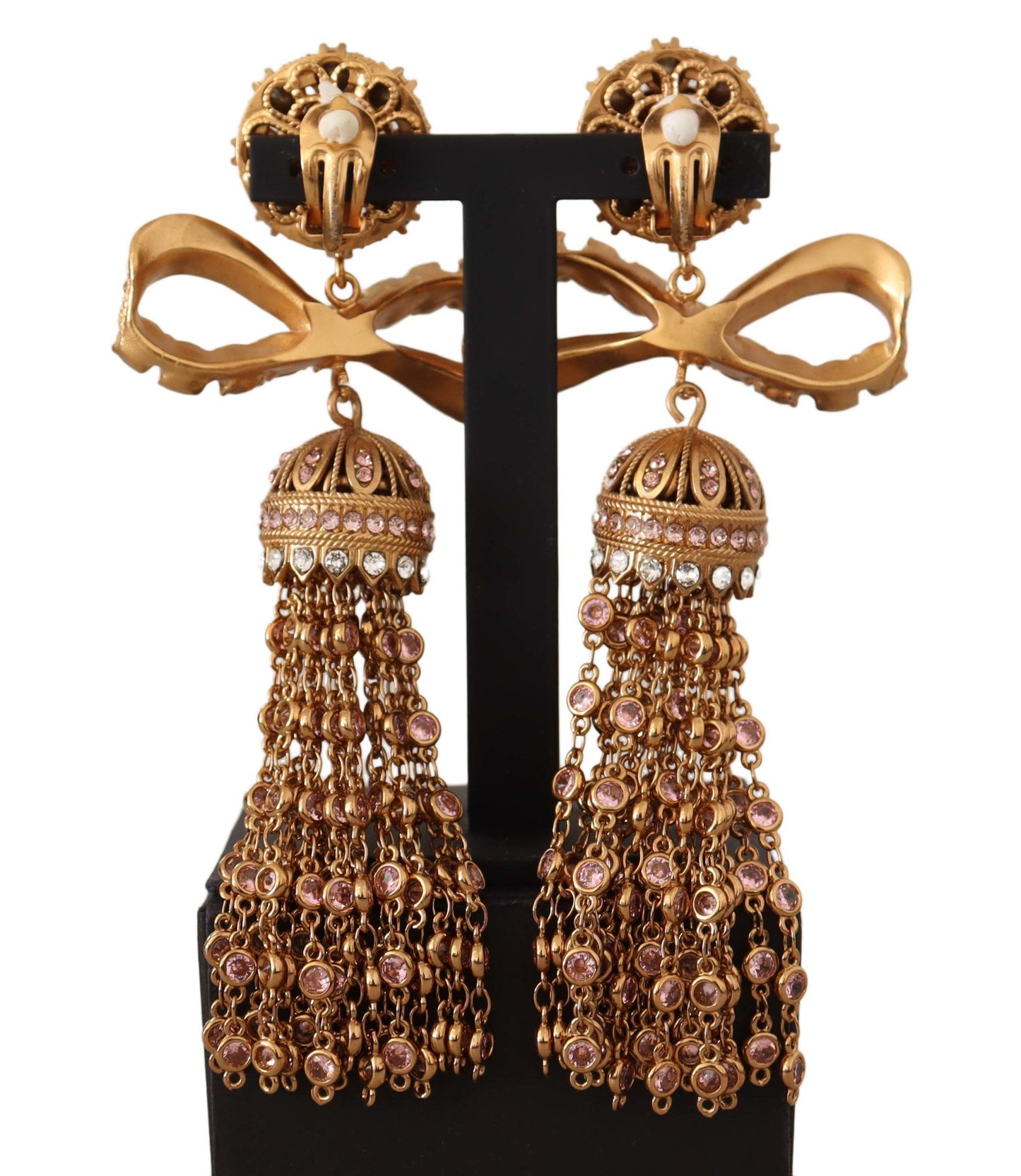 Dolce & Gabbana Gold Dangling Crystals Long Clip-On Jewelry Earrings