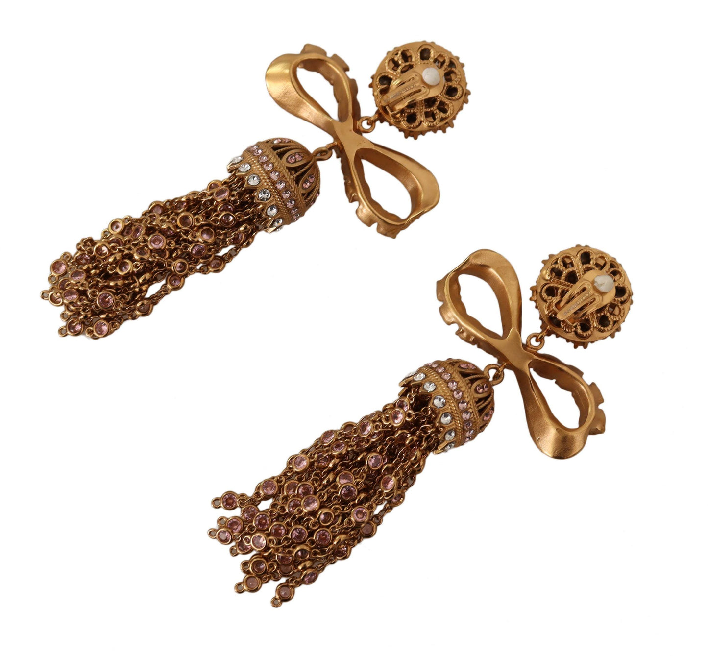 Dolce & Gabbana Gold Dangling Crystals Long Clip-On Jewelry Earrings