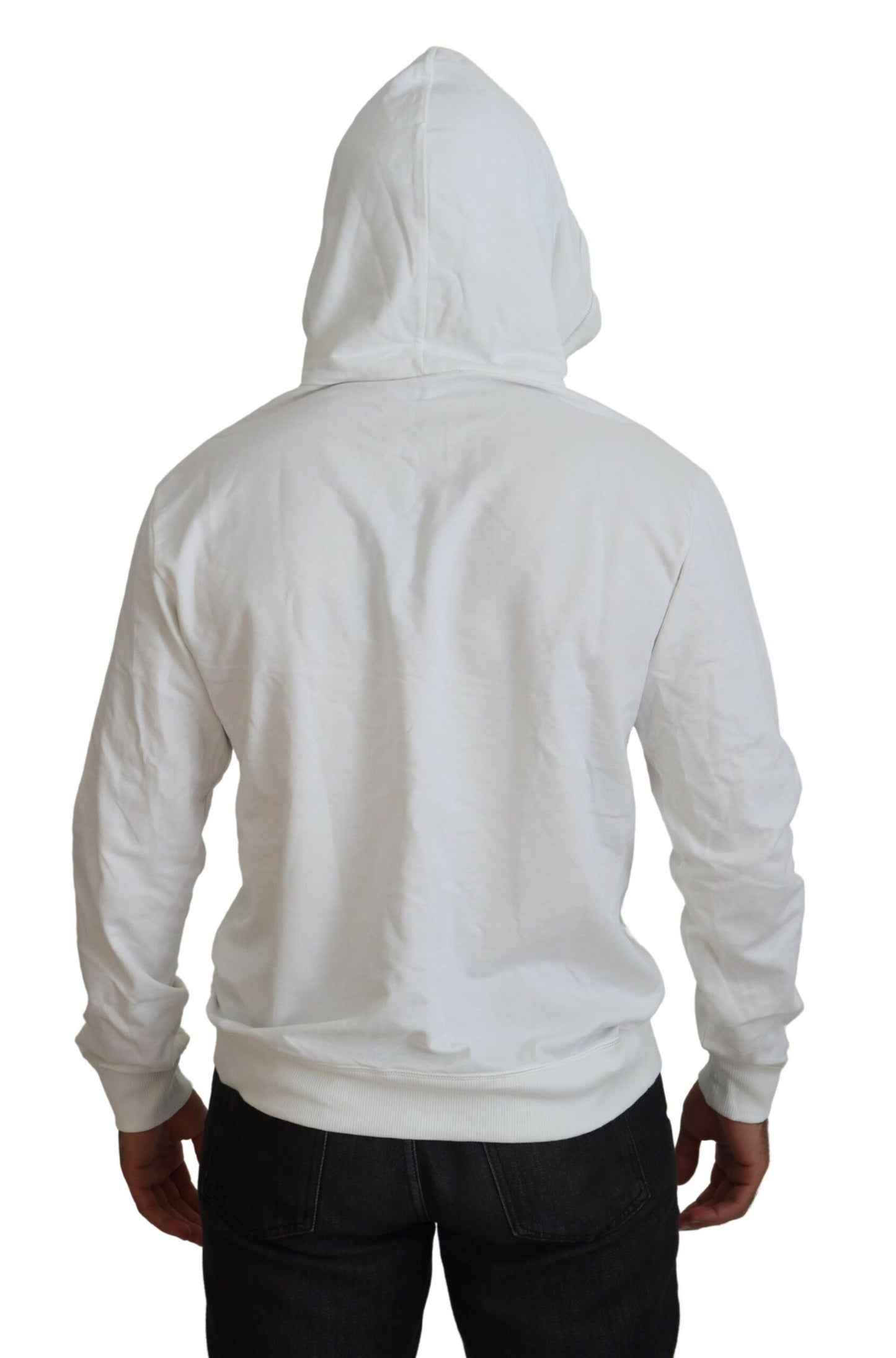 Dolce & Gabbana White Cotton Hooded Sweatshirt Logo Sweater