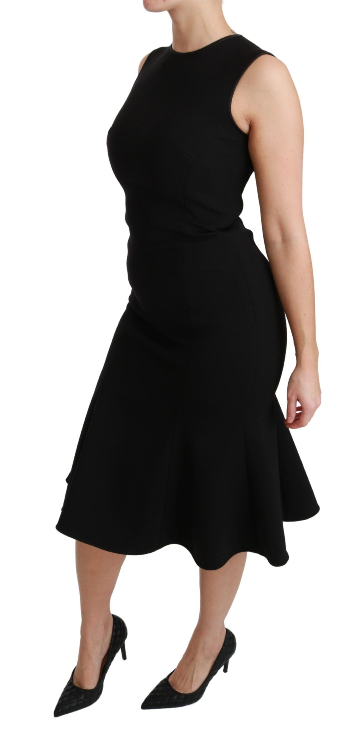 Dolce & Gabbana Black Fit Flare Wool Stretch Sheath Dress