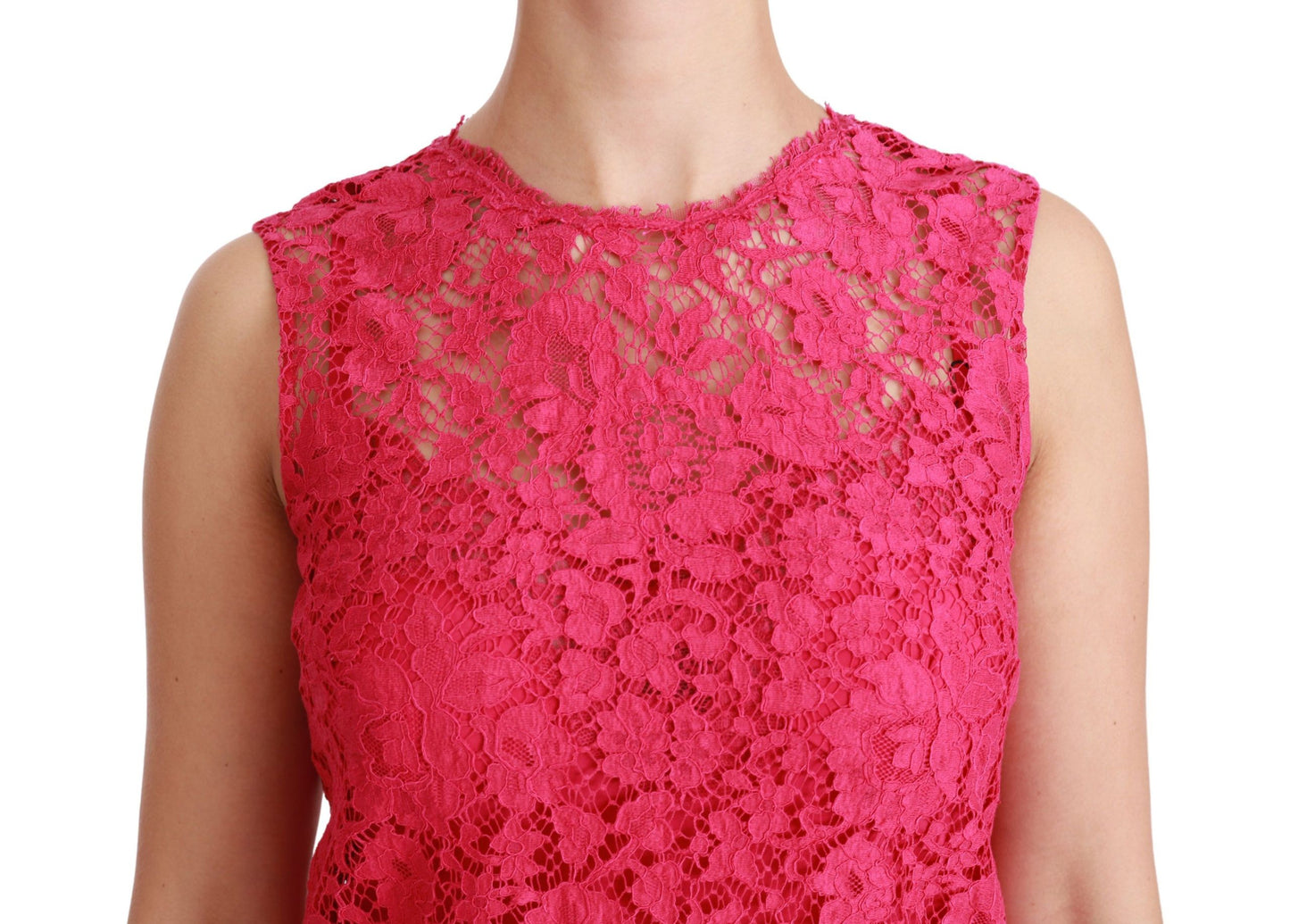 Dolce & Gabbana Pink Floral Lace Shift Gown Mini Dress