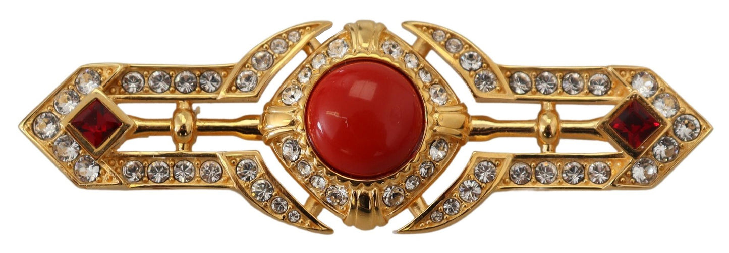 Dolce & Gabbana Gold Tone Brass Crystal Embellished Pin Brooch