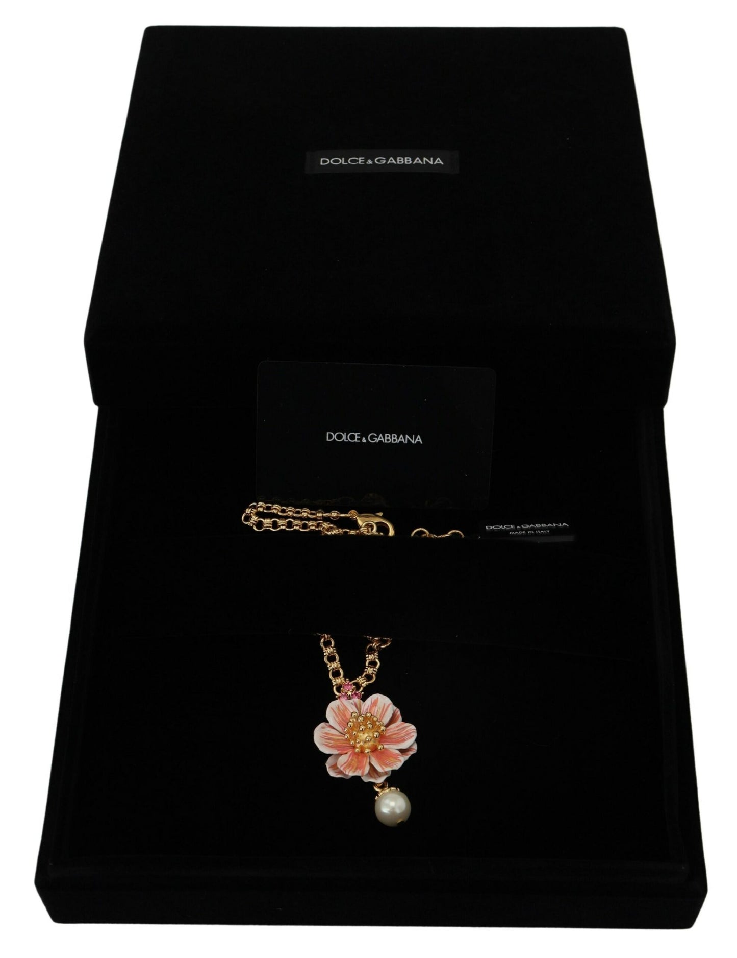 Dolce & Gabbana Gold Tone Floral Crystals Pink Embellished Necklace