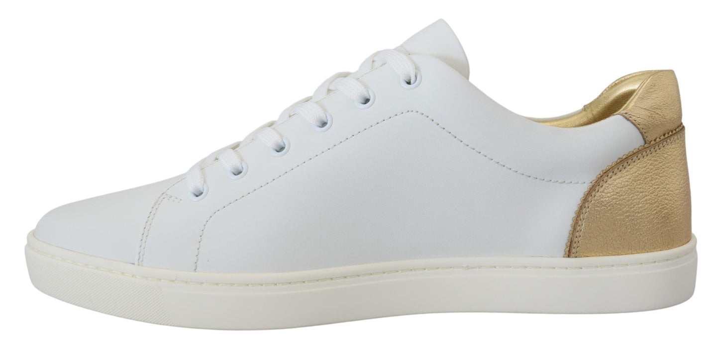 Dolce & Gabbana White Gold Leather Low Top Sneakers Shoes