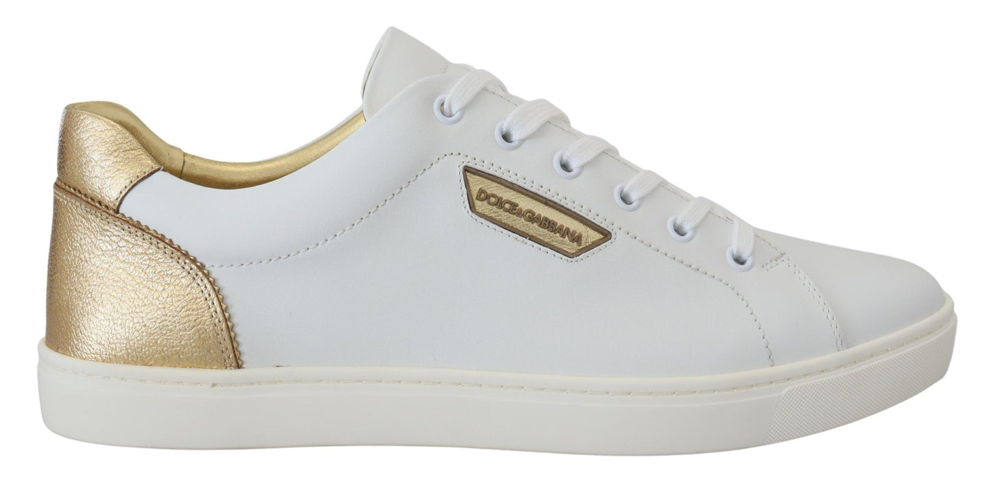 Dolce & Gabbana White Gold Leather Low Top Sneakers Shoes