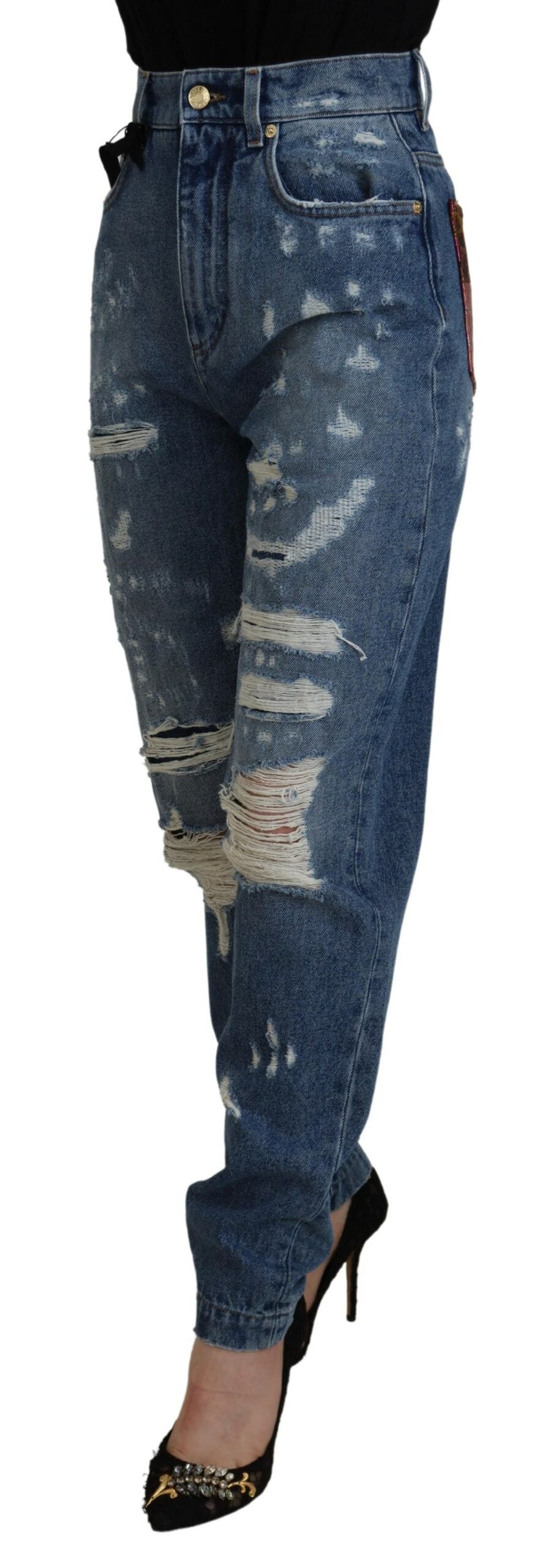 Dolce & Gabbana Blue Tattered Skinny Denim Cotton Jeans