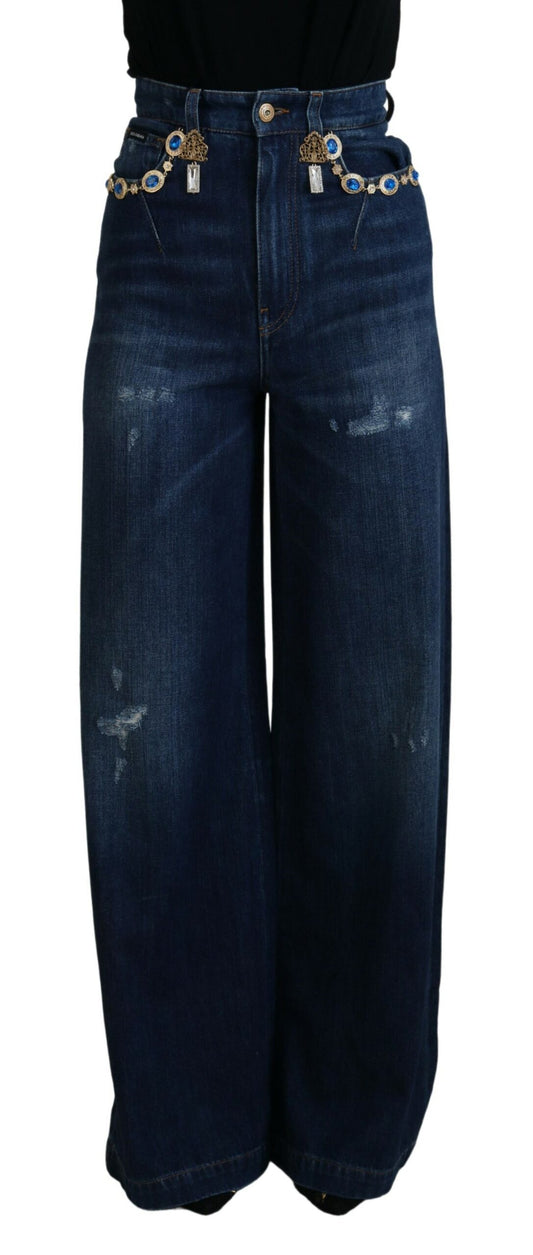 Dolce & Gabbana Blue Embellished Straight Denim Cotton Jeans