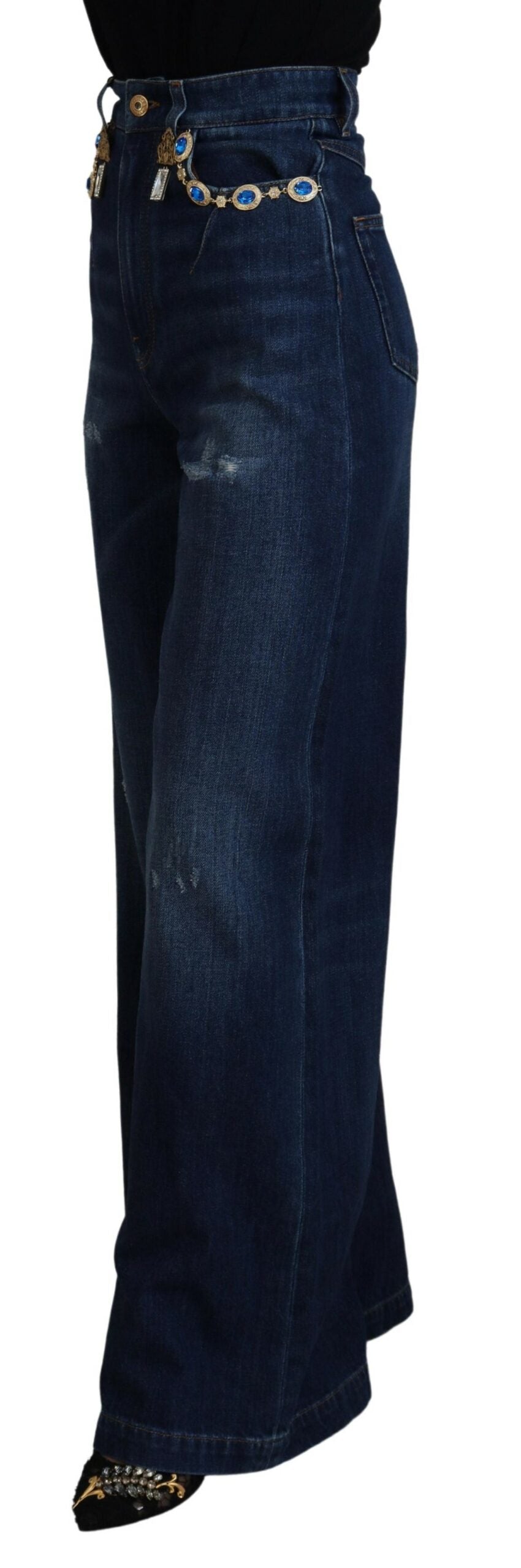 Dolce & Gabbana Blue Embellished Straight Denim Cotton Jeans