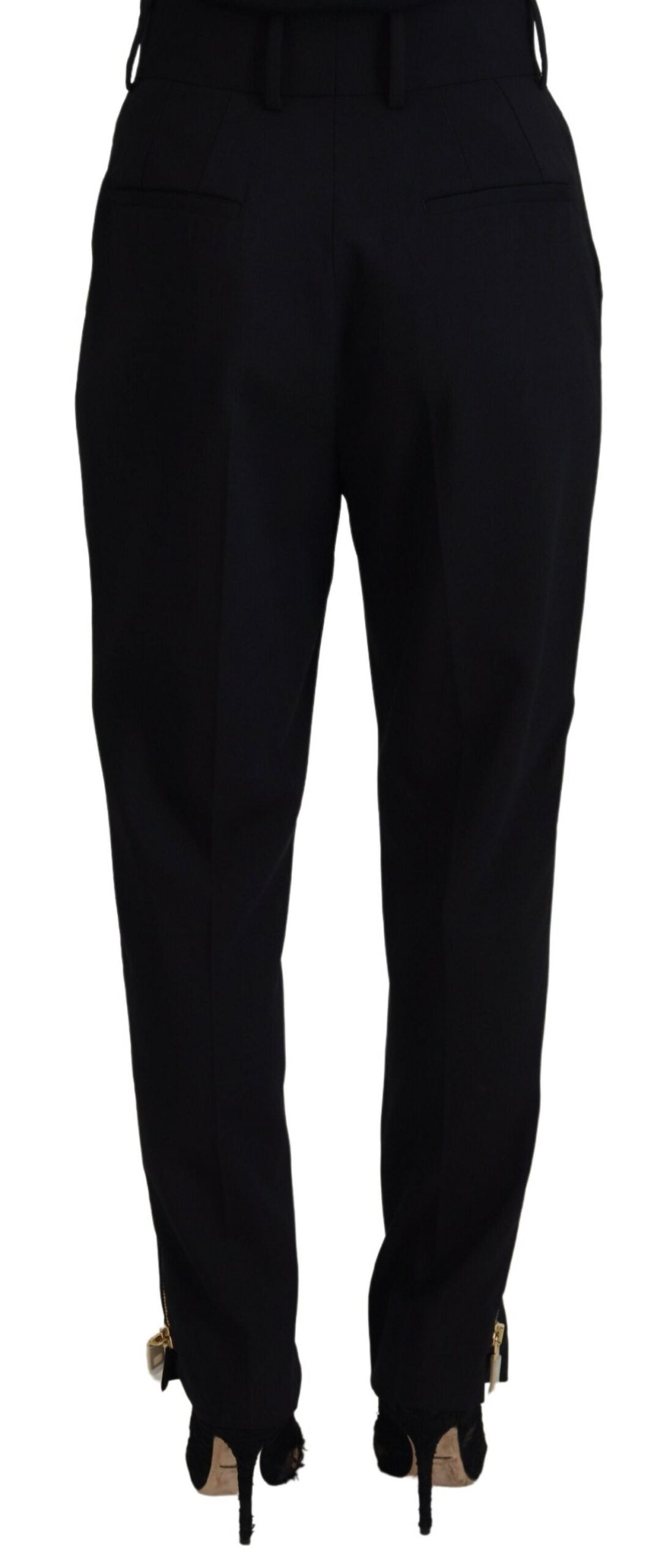 Dolce & Gabbana Black Wool High Waist Tapered Pants