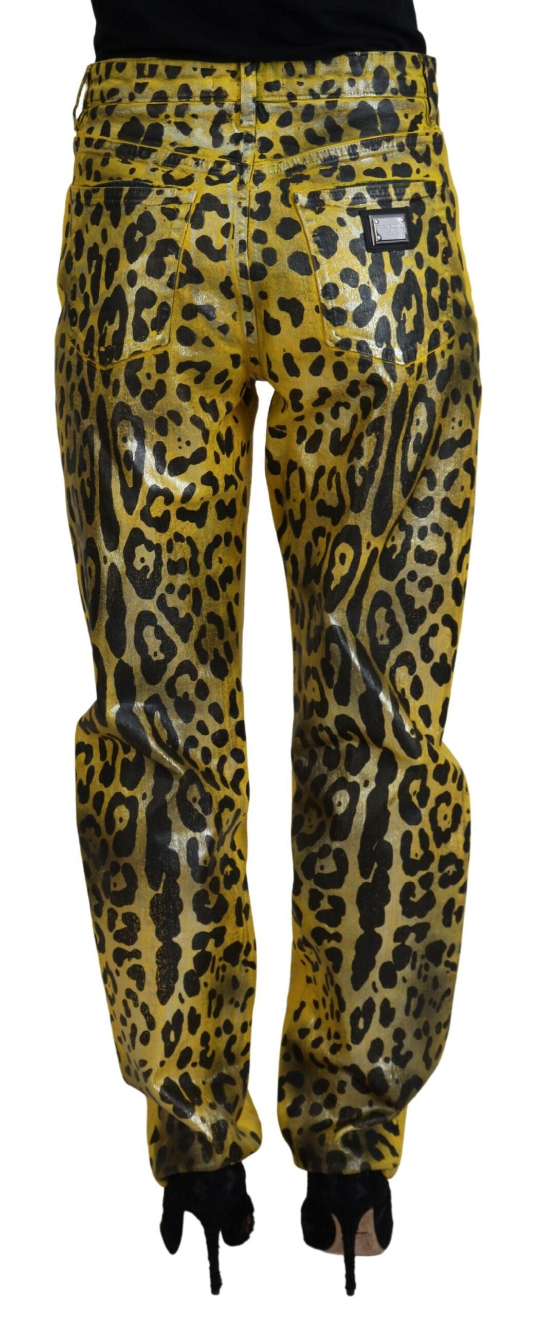 Dolce & Gabbana Yellow Leopard Cotton Straight Denim Jeans