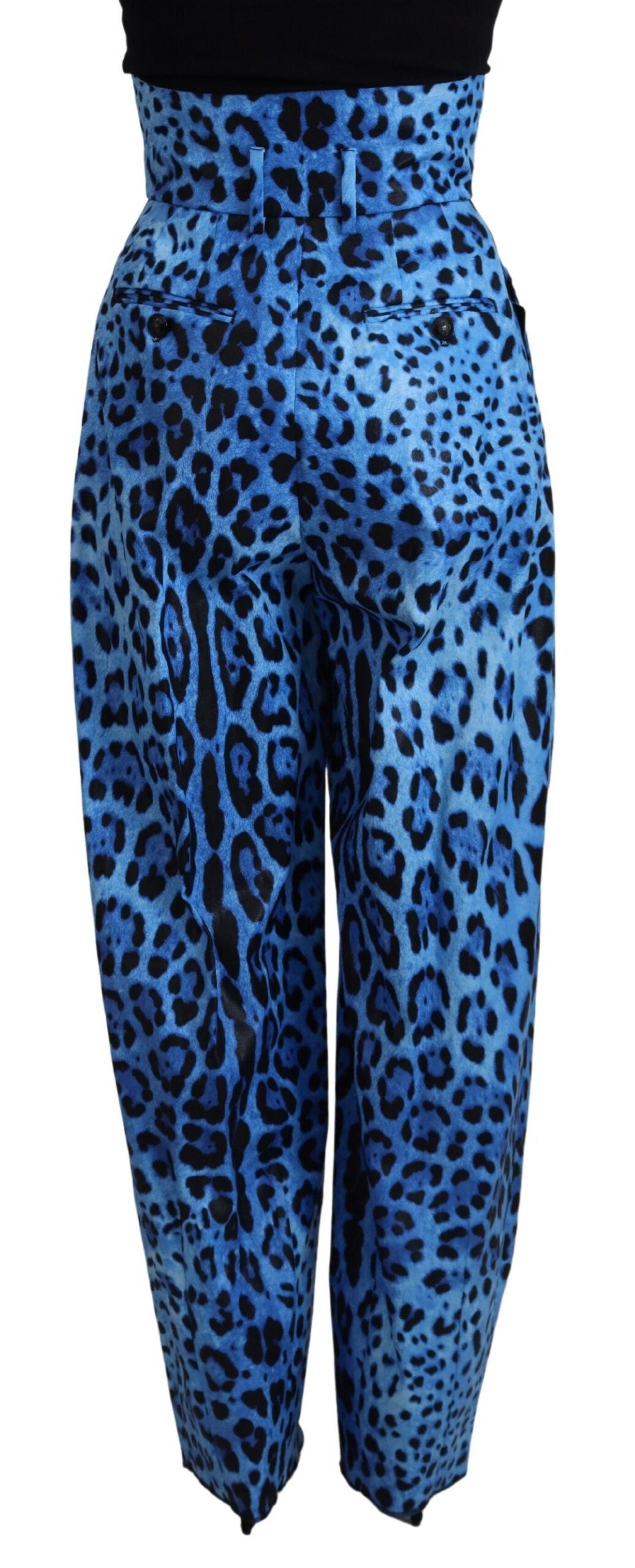 Dolce & Gabbana Blue Leopard Print High Waist Pants