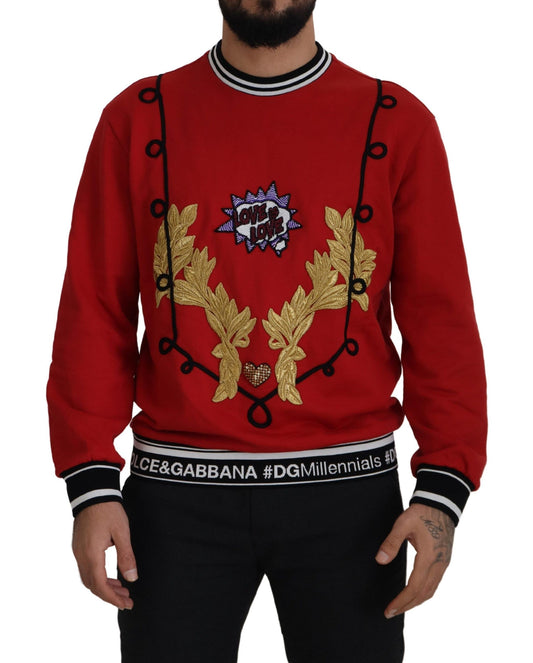 Dolce & Gabbana Red Sequined Love Cotton Pullover Sweater