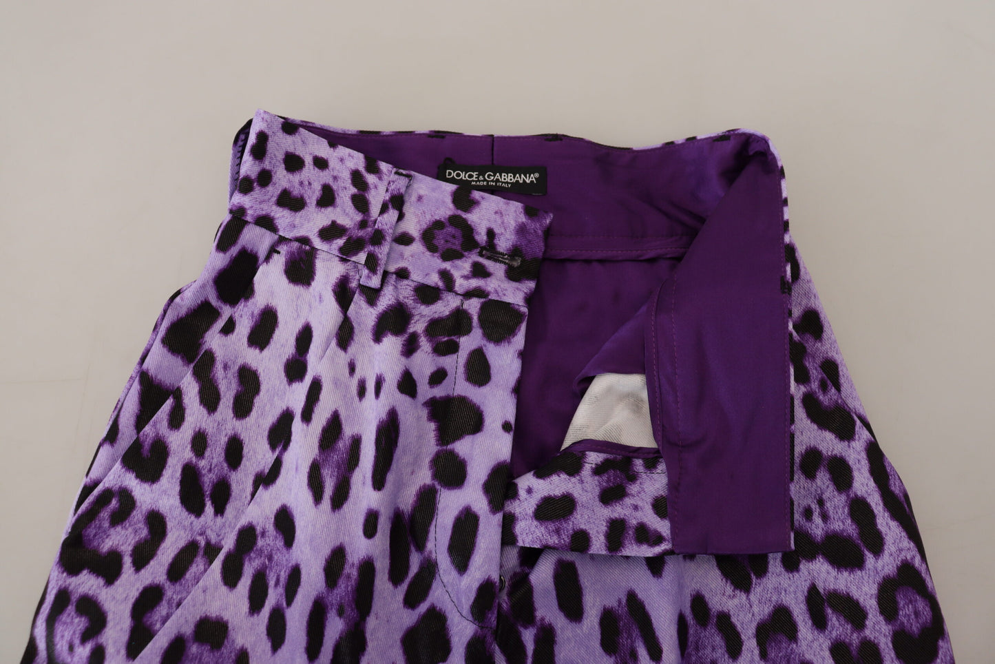 Dolce & Gabbana Purple Leopard Print High Waist Pants